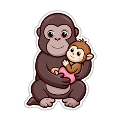 Download Cute Gorilla Holding Baby Monkey Cartoon Vector Icon Illustration Eps File For Design.