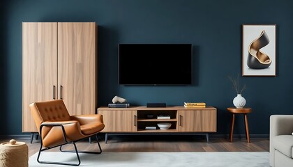 Cabinet Tv Modern Living Room Leather Armchair