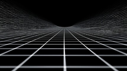 Abstract grid pattern creating a sense of depth and infinity in a dark setting.