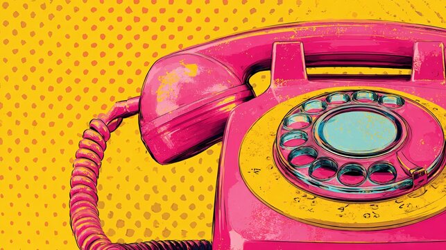 Vibrant Pop Art Retro Telephone in Pink and Yellow Tones