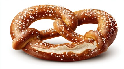Golden brown pretzel, salty and delicious, with visible texture,isolated on white