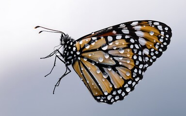 Fototapeta premium Monarch butterfly with water droplets