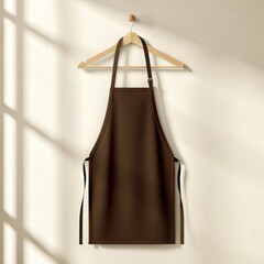 Brown apron mockup hanging on wall