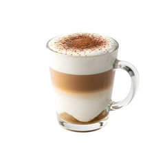 Obraz premium Layered latte with espresso, milk, and chocolate powder in a glass mug isolated on transparent background