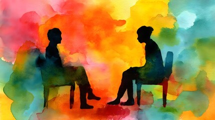 Colorful Rainbow Watercolor Painting of Two People, Generative AI
