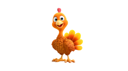 Cartoon turkey character standing on a transparent background