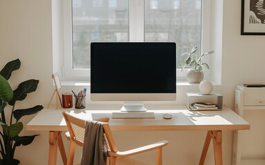 Modern home office desk setup