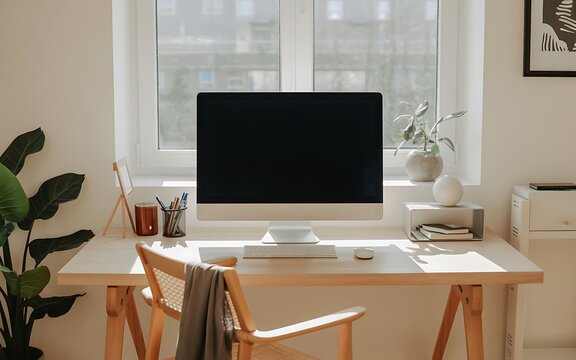 Modern home office desk setup
