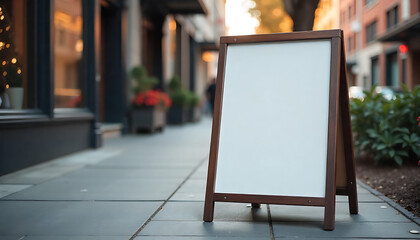 Advertising A-frame sign on sidewalk capturing attention, Blank Storefront Sign Board Mockup Outoor for Branding and Advertising, created with generative ai