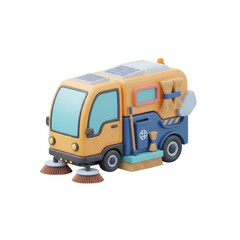 Cartoon Street Sweeper Truck With Transparent Background For Children's Illustration Design