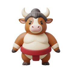 Cute Cartoon Cow Character In Sumo Wrestler Costume On Transparent Background