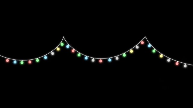 Realistic multicolored Christmas string light bulbs on black background.