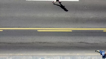 23rd of April 2023, Belgrade, Serbia. Thousands of runners at 10K race start during Belgrade Marathon, aerial view of urban event. g.