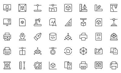 Printing Technology Icon set. Outline icon set of printing techniques: screen print frame, ink squeegee, heat press,
