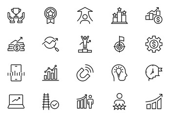Success line icon set. Big UI icon set in a flat design. Thin outline icons pack. Vector illustration