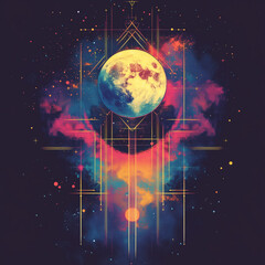 Abstract_Tarot_card_design_of_The_Moon, Futuristic tarot concept with energy points