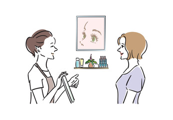 マツエクサロンでカウンセリングを受ける女性