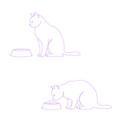 cat in front of a food bowl minimal lineart illustration