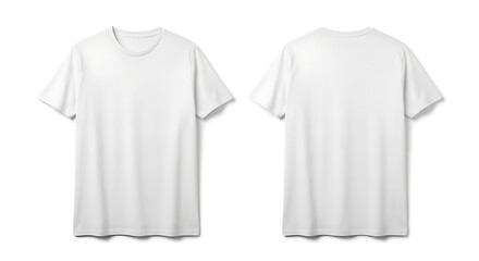 Front and Back View of Plain White T-Shirt Mockup on White Background