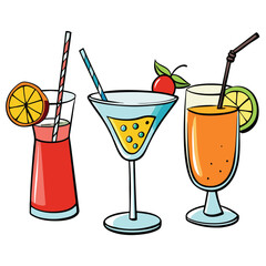 Set of Soda can, cocktail, soft drinks isolated vector illustration