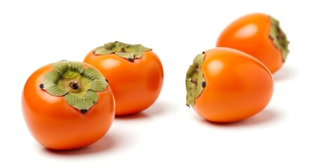 Fresh Persimmons Isolated on Pure White Background