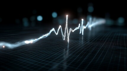 Abstract digital heartbeat waveform on a dark background.