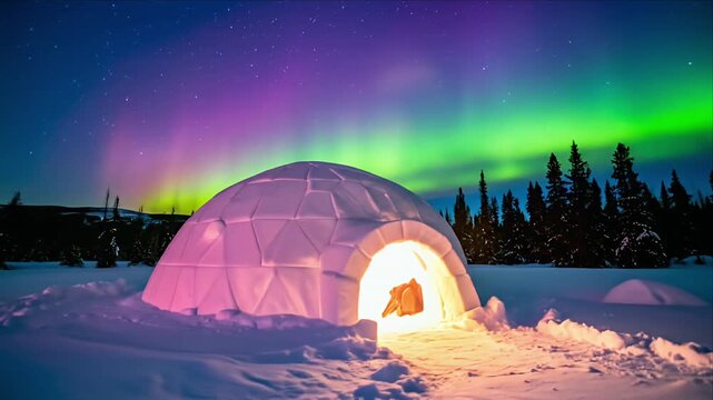 Aurora igloo snow winter night landscape
