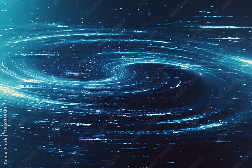 Wall mural flow of blue particles spinning in smooth patterns, evoking continuous motion and digital energy, ge