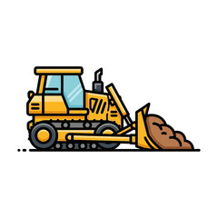 Naklejka premium A vibrant illustration showcases a yellow bulldozer pushing earth, representing construction and heavy machinery used for land development and infrastructure projects.