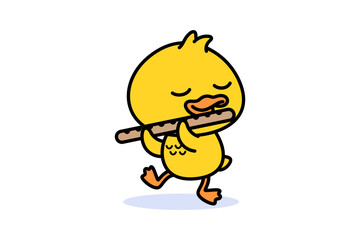 Cheerful Duck Playing Flute