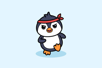 Cartoon Penguin Exercising Fun