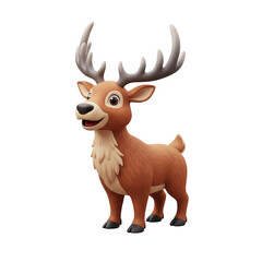 Fototapeta premium Cheerful 3D Cartoon Deer Character with Antlers on a Transparent Background