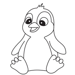 Cute penguin sitting line art illustration for kids coloring and learning activities.