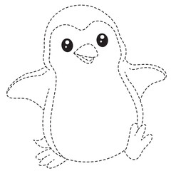 Adorable penguin dot-to-dot coloring activity for children, outlined with flippers open and cheerful happy face
