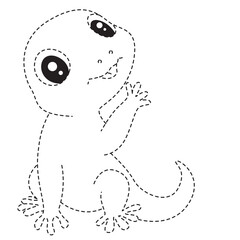 ute gecko lizard dot-to-dot coloring page for kids, standing upright with big eyes and smiling friendly expression