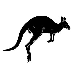 Fototapeta premium Stylized black silhouette of a leaping kangaroo with white contour line details depicted in a dynamic midair pose.