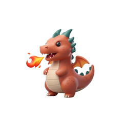 Fototapeta premium Cute Animated Dragon Breathing Fire On a transparent Background Character Image