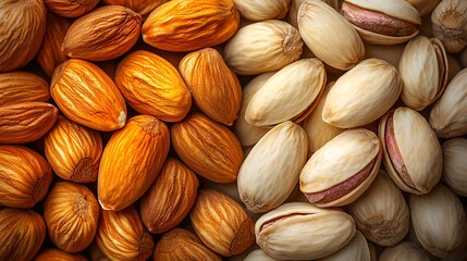 Close-up of almonds and pistachios.