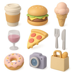 Delightful 3D icons for food, drink, and lifestyle capture vibrant modern living