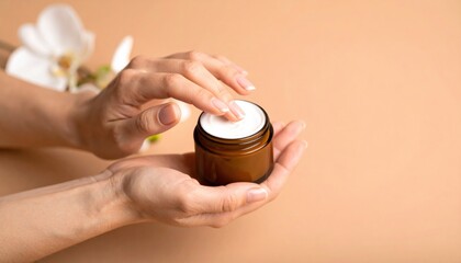 Elegant Woman Gracefully Holding a Bottle of Cream in a Bright and Inviting Indoor Setting