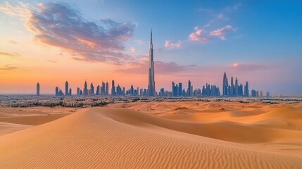 Dubai skyline desert sunset