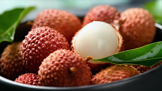 Closeup lychees bowl