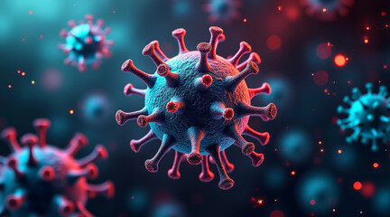 HIV Virus concept ,Colorful virus particles with intricate structures floating in vibrant background evoke sense of intrigue