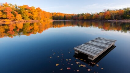 Autumn Lake Reflection with Wooden Pier