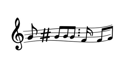Melody comprising musical notes and clefs showing a treble clef sharp and eighth notes forming a musical phrase with a tied note and a sixteenth note at the end