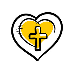 Obraz premium heart with cross hand drawing icon for web and graphic design
