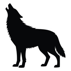 Silhouette of a wolf howling at the moon against a white background