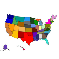 Colorful Outlined United States of America Map with State Borders Clipart