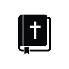 Obraz premium Black and white icon of a closed bible with a cross on the cover and a bookmark