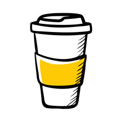 tall paper cup with sleeve hand drawing icon for web and graphic design